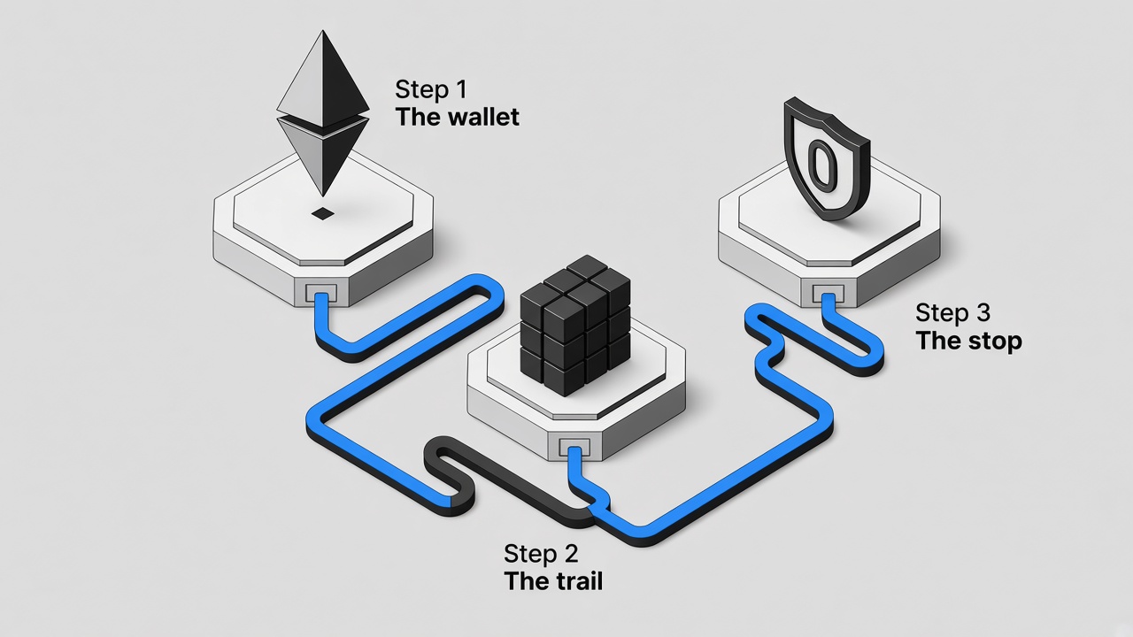 Step 1 the wallet, step 2 the trail, step 3 the stop